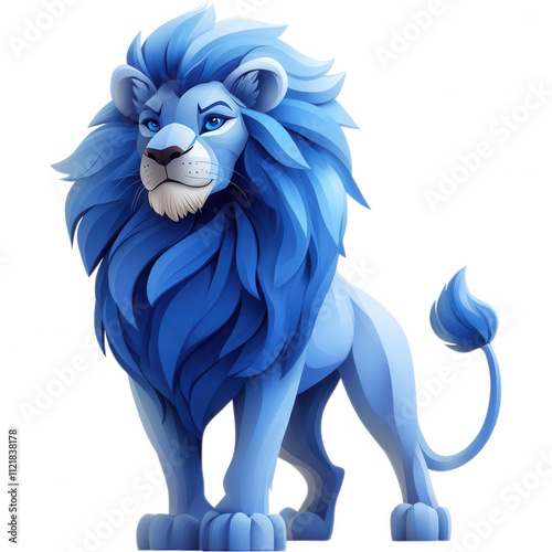Majestic Blue Cartoon Lion Illustration - Courage, Leadership, Wildlife, Pet Products