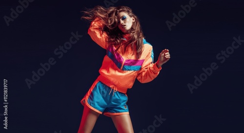 Retro Sporty Woman in Vibrant 80s Outfit