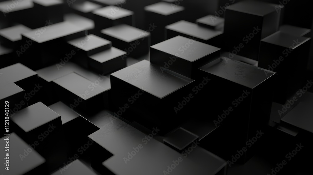 Dark geometric abstract background with layered black shapes