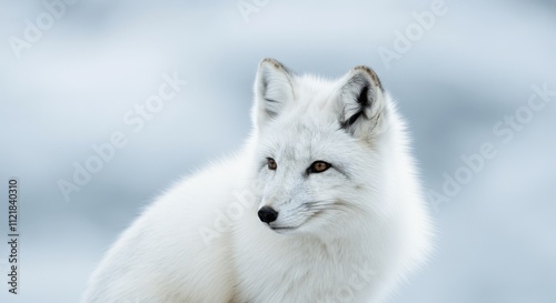 Arctic fox in serene snowy landscape perfect for winter-themed designs