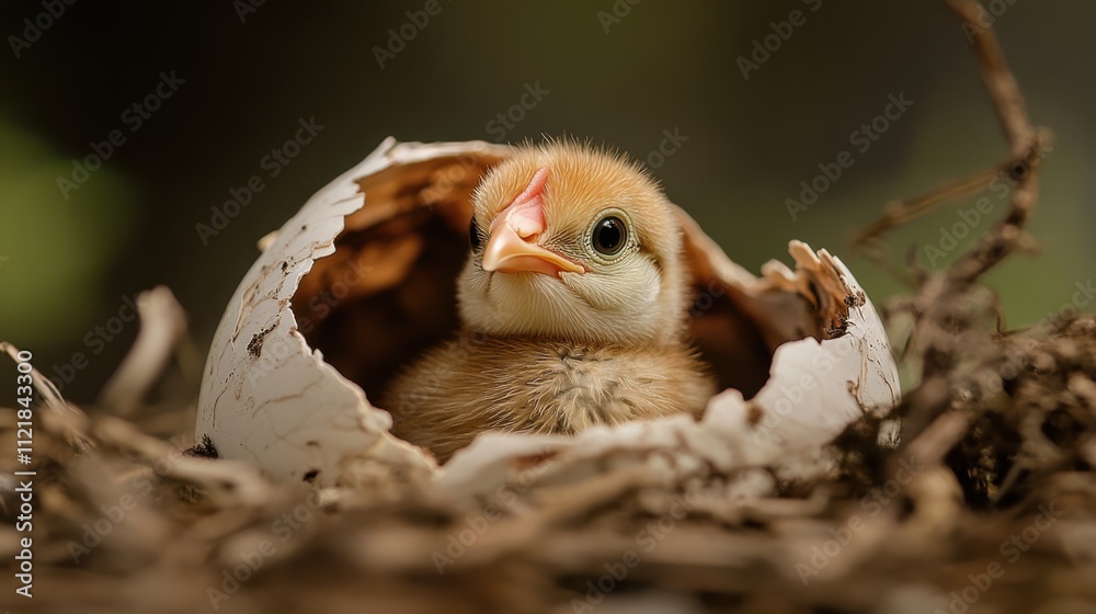 Obraz premium New Beginnings: A Closer Look at a Hatchling Emerging from Its Egg in Nature