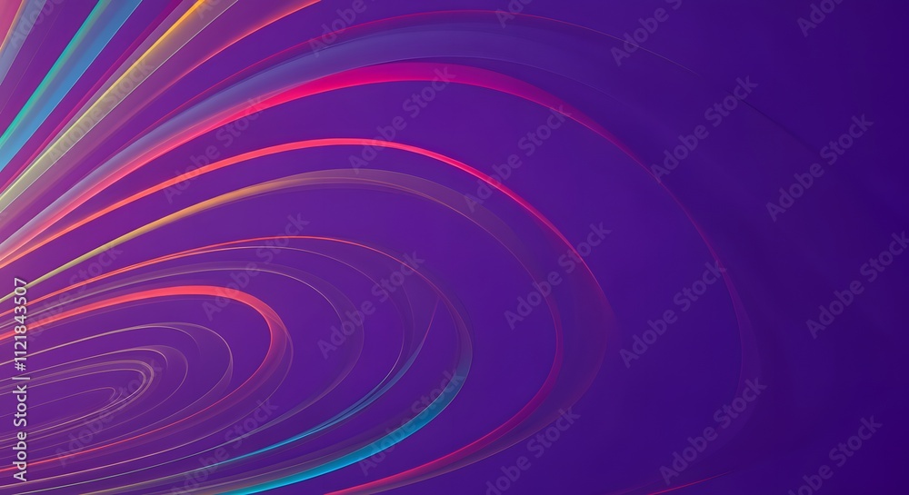 Fototapeta premium Abstract radial wave background. Lots of colored wave radial lines on purple background with copy space for abstract design on technological, scientific theme.