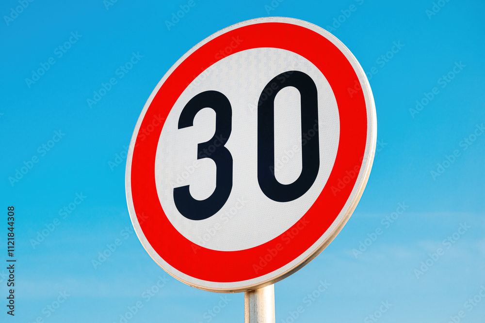 Speed limit traffic sign for thirty kilometers per hour limitation Speed limit traffic sign for thirty kilometers per hour limitation
