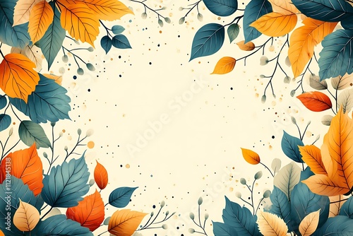 Autumn leaves border, light beige background, fall frame. photo