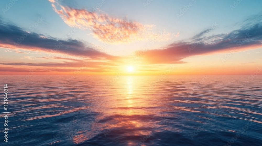 Obraz premium Spectacular Sunset Over a Tranquil Ocean: A Breathtaking Natural Scene Captured in Time