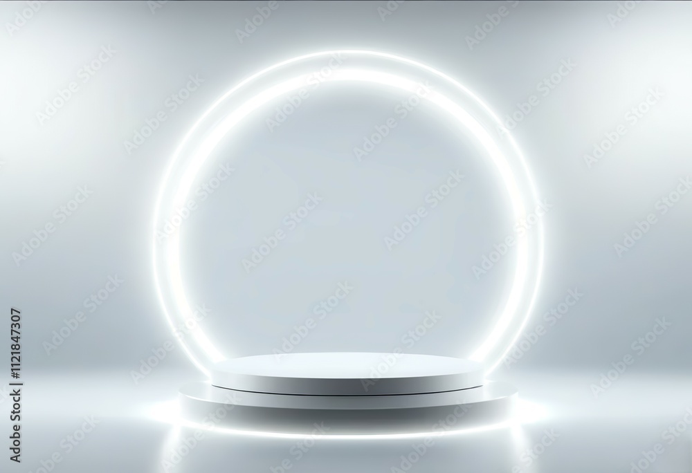 Minimal white podium on a light gray background, perfect for luxury product displays and cosmetic advertising, 3D rendering. Created with generative AI technology Minimal white podium on a light gray background, perfect for luxury product displays and cosmetic advertising, 3D rendering. Created with generative AI technology