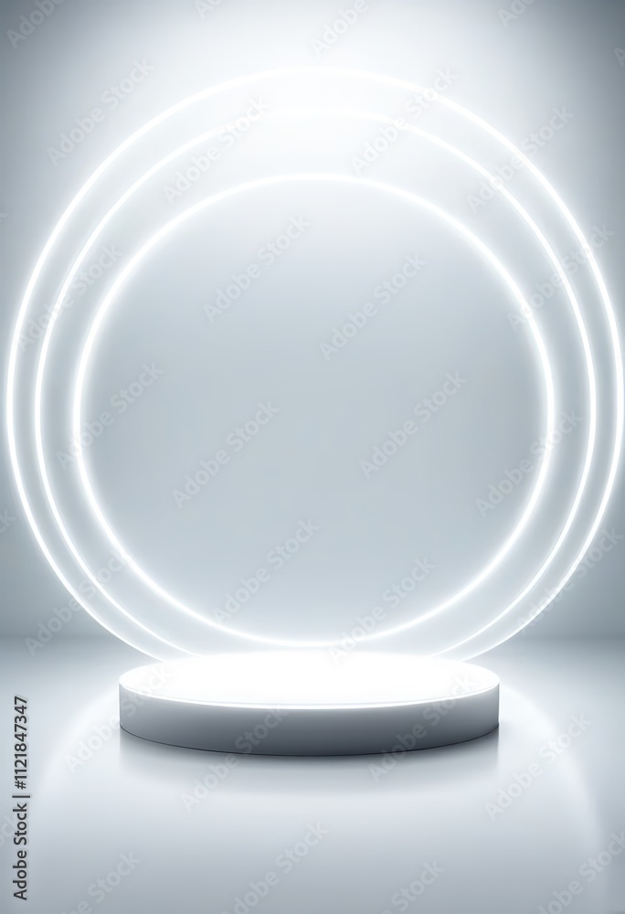 Minimal white podium on a light gray background, perfect for luxury product displays and cosmetic advertising, 3D rendering. Created with generative AI technology Minimal white podium on a light gray background, perfect for luxury product displays and cosmetic advertising, 3D rendering. Created with generative AI technology