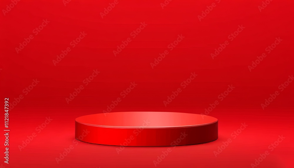 Modern platform pedestal in a red room, perfect for product display, 3D rendering. Created with generative AI technology Modern platform pedestal in a red room, perfect for product display, 3D rendering. Created with generative AI technology