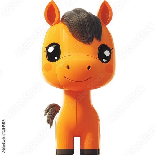 Vibrant Orange Plush Toy Horse with Big Eyes and Smile on White Background