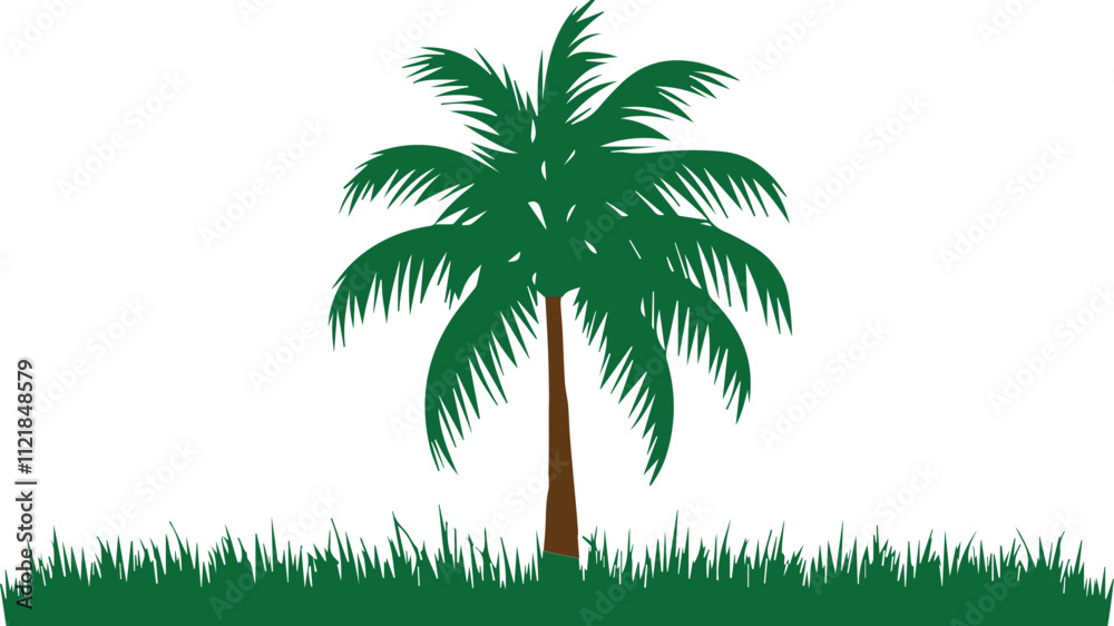 Coconut tree with grass silhouette vector Coconut tree with grass silhouette vector