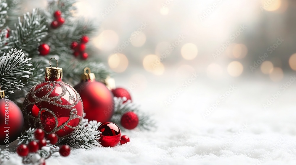 Fototapeta premium Decorated Christmas Banner Card with Clear Space Center for Big Text