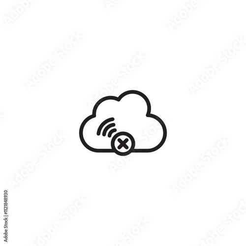 Cloud with a Wi-Fi symbol and a cross mark on icon. Cloud with a Wi-Fi symbol crossed out, likely representing a problem with cloud storage or synchronization. Editable icon.