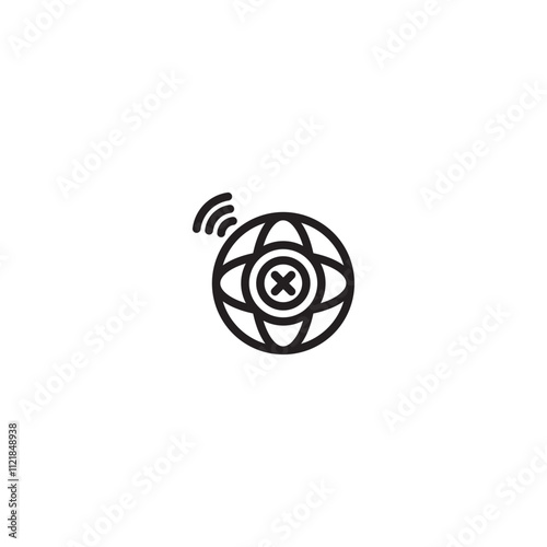 Disconnected Globe on icon. Globe with a Wi-Fi symbol crossed out, likely representing a problem with internet access or connectivity. Editable icon.