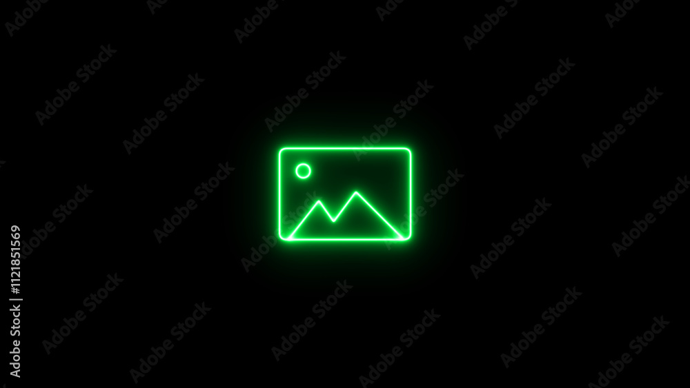 Glowing neon effect gallery icon, image icon, picture symbol. Photo gallery icon, Image symbol, Picture signs. photo sign isolated on the black background.