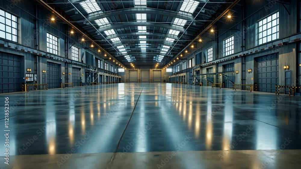 Empty space of Industrial building or modern factory for manufacturing production plant or large warehouse, industry background. VDO 4k ProRes