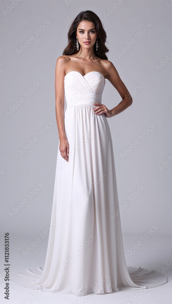 Strapless chiffon gown floor length white background Strapless chiffon gown floor length white background