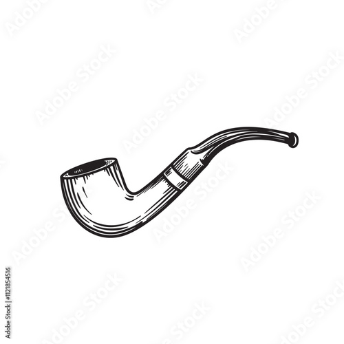 Smoking tobacco pipe in sketch style. Hand drawn retro pen and ink drawing. Vector illustrations isolated on white.