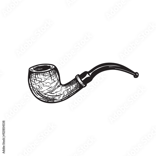Smoking tobacco pipe in sketch style. Hand drawn retro pen and ink drawing. Vector illustrations isolated on white.