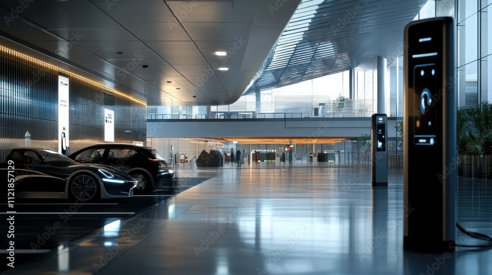 Fototapeta premium A modern EV charging station located at an airport terminal.