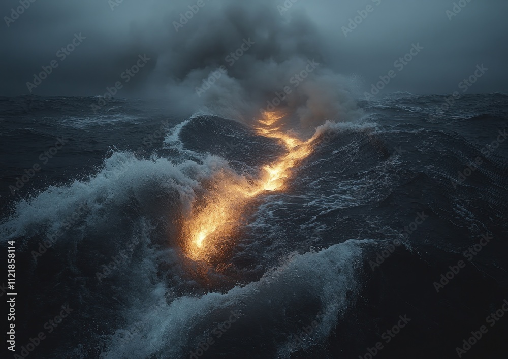 Fototapeta premium Mid-ocean ridges emerge from the deep sea, highlighting tectonic activity and oceanic plate geology