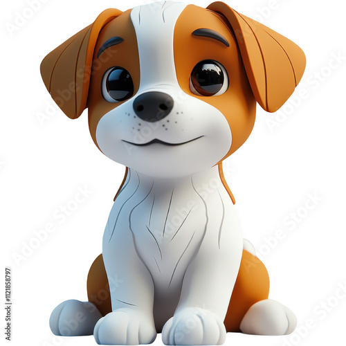 Whimsical Cartoon Dog Icon - Cute Brown & White Canine Model with Smiling Expression