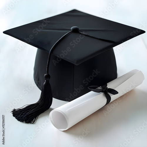 Close-up of a graduation cap and diploma, symbolizing years of dedication, culmination of educational pursuits, celebrating academic success and triumph study, scholar, tradition, university, degree, photo