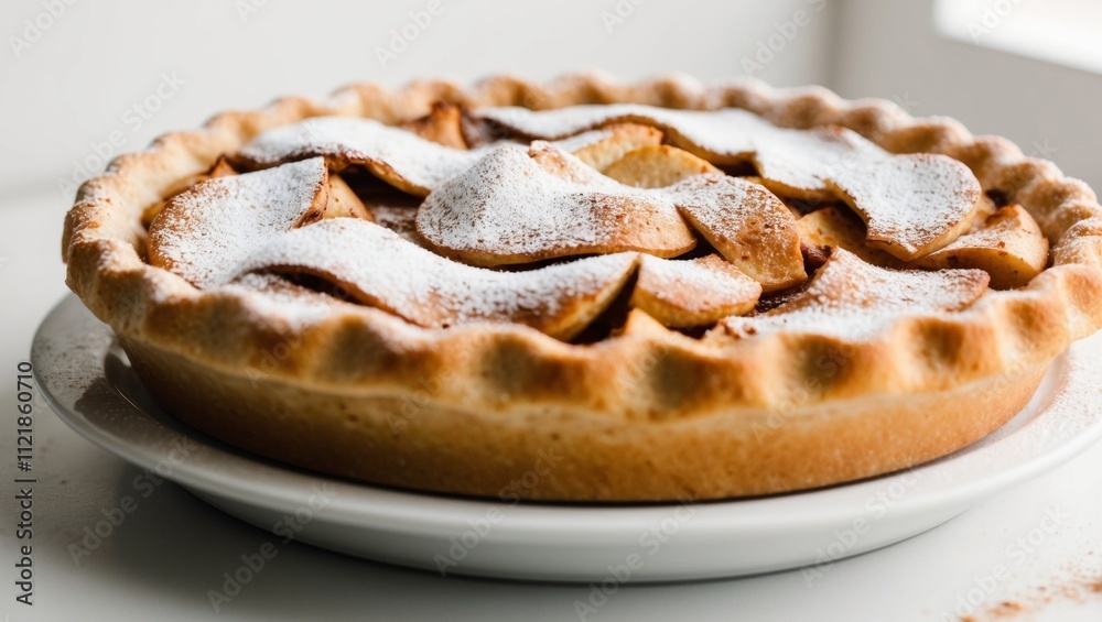 Freshly Baked Apple Pie with Powdered Sugar and Cinnamon Spices. Freshly Baked Apple Pie with Powdered Sugar and Cinnamon Spices.