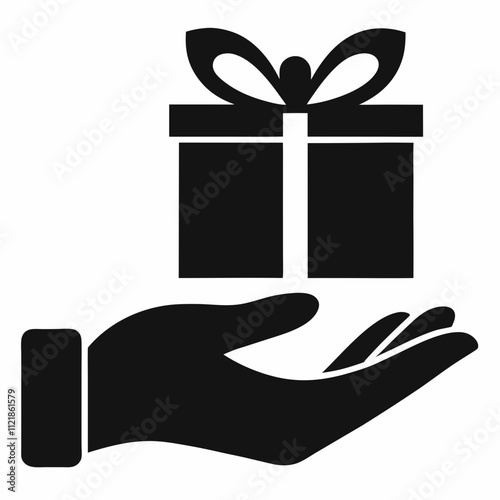  Hand gift icon vector silhouette on white background