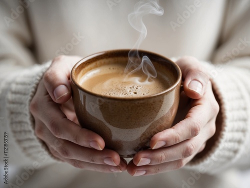 Cozy Winter Hands Holding Warm Mug Of Coffee. photo