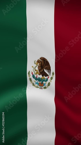 Mexico Waving Flag in Vertical Orientation. Realistic Flag Animation. Seamless Loop Background.