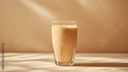 Tall Almond Smoothie with Elegant Frothy Crown photo