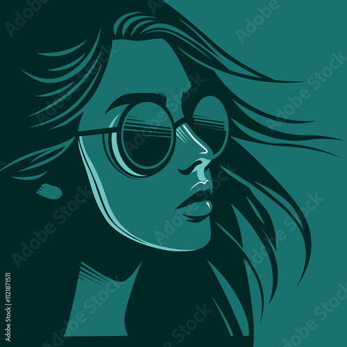 Abstract teal illustration featuring flowing hair and a blurred face, perfect for creative and artistic projects.