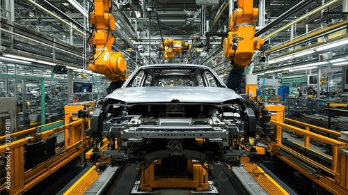 State-of-the-Art Car Manufacturing with Robotic Automation in a High-Tech Assembly Line