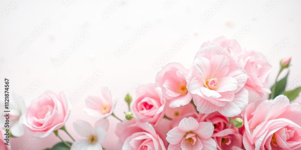 Pink flower background with a vibrant display of white and pink flowers in the center of the frame, romantic, white, beauty