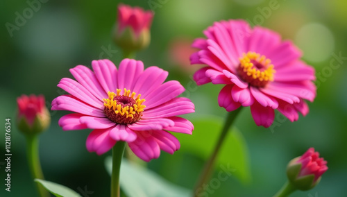 detailed pink zinnia flowers natural macro background plenty empty space creative composition photography