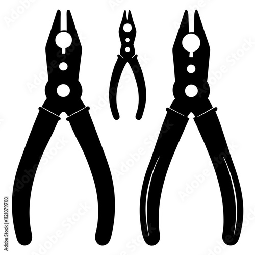 Plier vector set with different view and position on white background