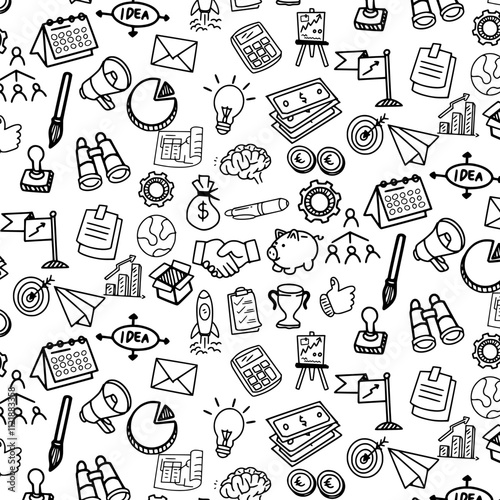startup line art doodle seamless pattern illustration