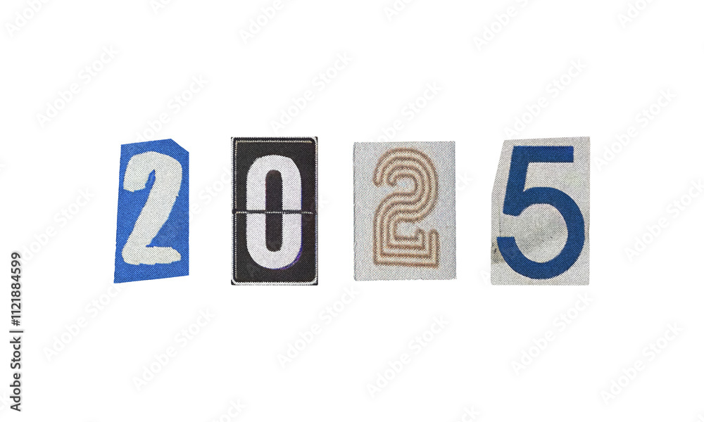 Text with 2025 new year, transparent background, png y2k retro Ransom style, cut-out numbers from magazines Text with 2025 new year, transparent background, png y2k retro Ransom style, cut-out numbers from magazines