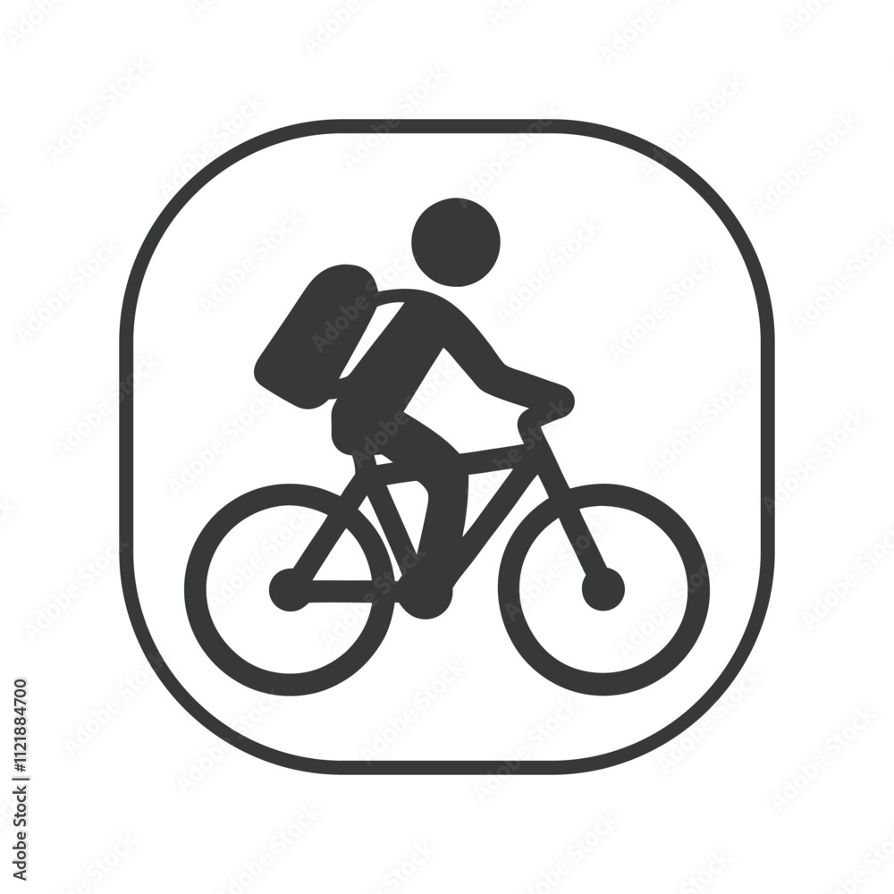 Minimalist black and white bicycle icon with a stick figure rider. Minimalist black and white bicycle icon with a stick figure rider.
