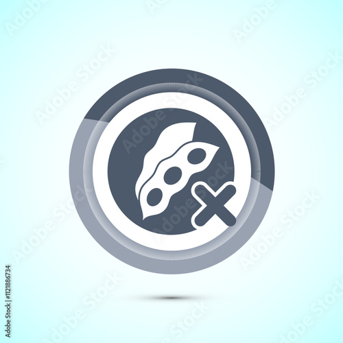 Soy or soya free icon design illustration. Soy allergen free product food sign, Gray Color Button Design