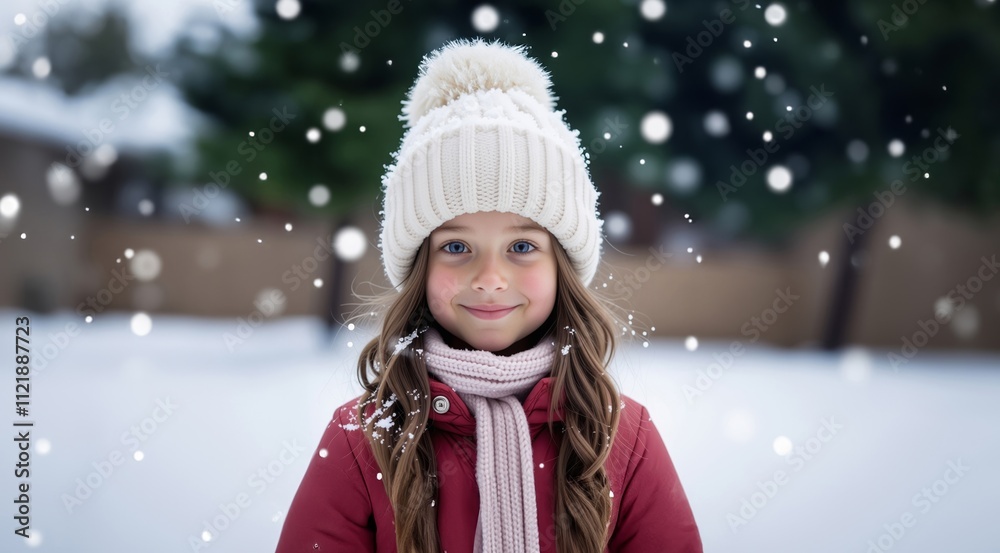 Portrait of little girl Celebration Christmas at home. Child in Santa hat cap. Happy kid in Santa hat over Christmas tree at home. Portrait of little girl Celebration Christmas at home. Child in Santa hat cap. Happy kid in Santa hat over Christmas tree at home.