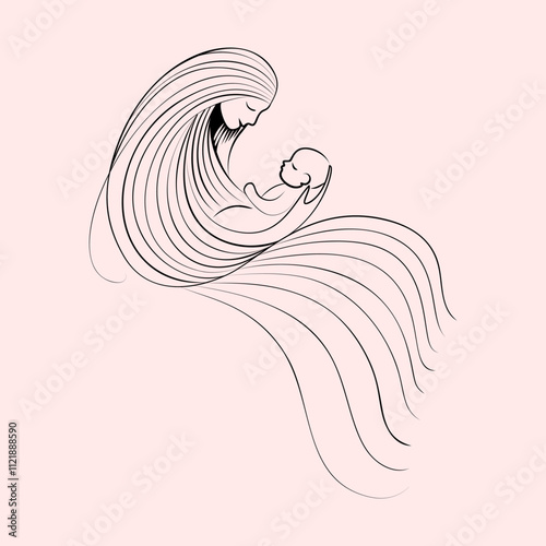 A wave in the form of a woman lulls a small child to sleep