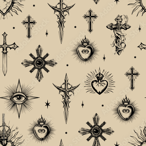 Vintage dark academia seamless pattern