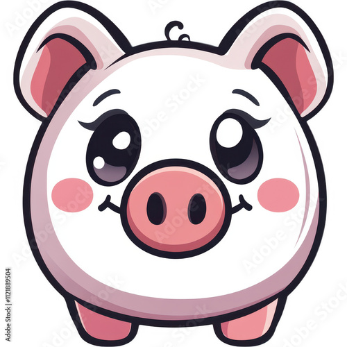 Anthropomorphic Surprise Pig Character with Pink Bow, Cartoon Style for Greeting Cards, Children's Books, Emojis