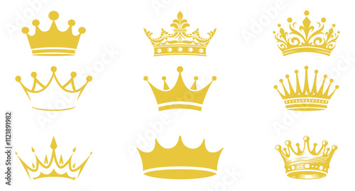 Golden Crown icon set isolated vector illustration