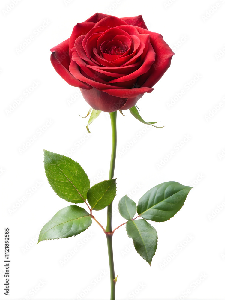 Single Long-Stemmed Red Rose PNG - Vertical Stand Pose Isolated on Transparent Background. Single Long-Stemmed Red Rose PNG - Vertical Stand Pose Isolated on Transparent Background.
