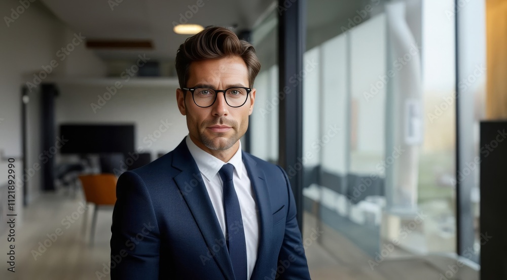 Obraz premium Confident mature business man in office. Senior businessman coach, leader looking at camera. Middle aged business man in suit standing in office. Businessman boss director.