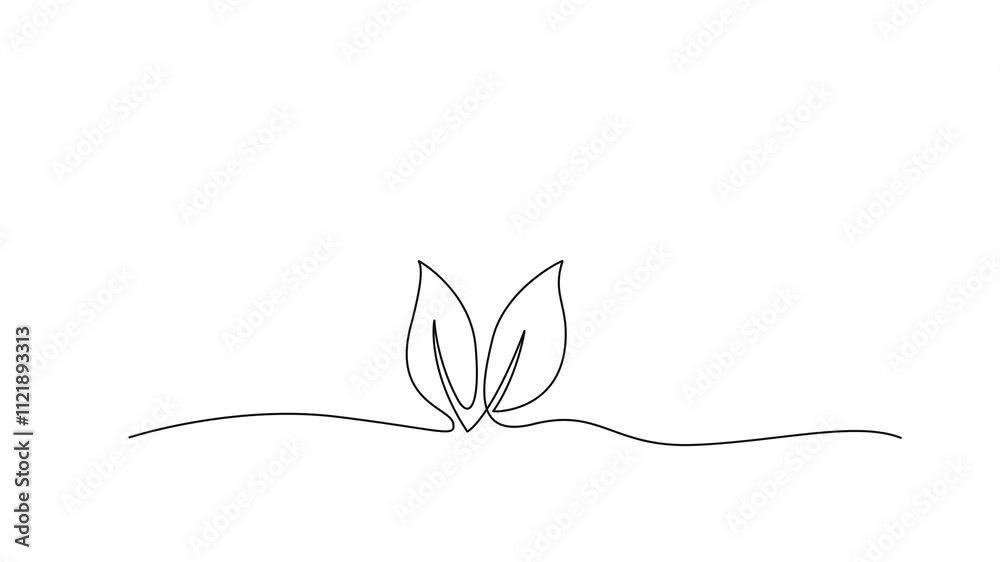One-Line Drawing Animation of a Growing Sprout and Plant Branch One-Line Drawing Animation of a Growing Sprout and Plant Branch