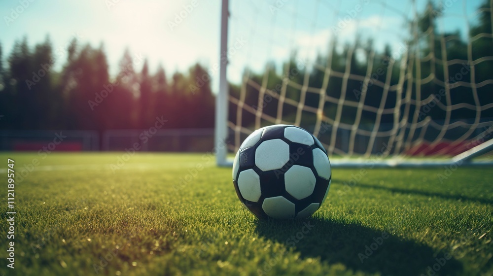 Obraz premium A photo of a soccer ball in goal net