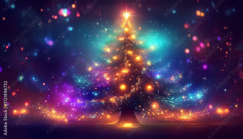 Naklejka premium Christmas tree with sparkling lights and bokeh on background graphic resource